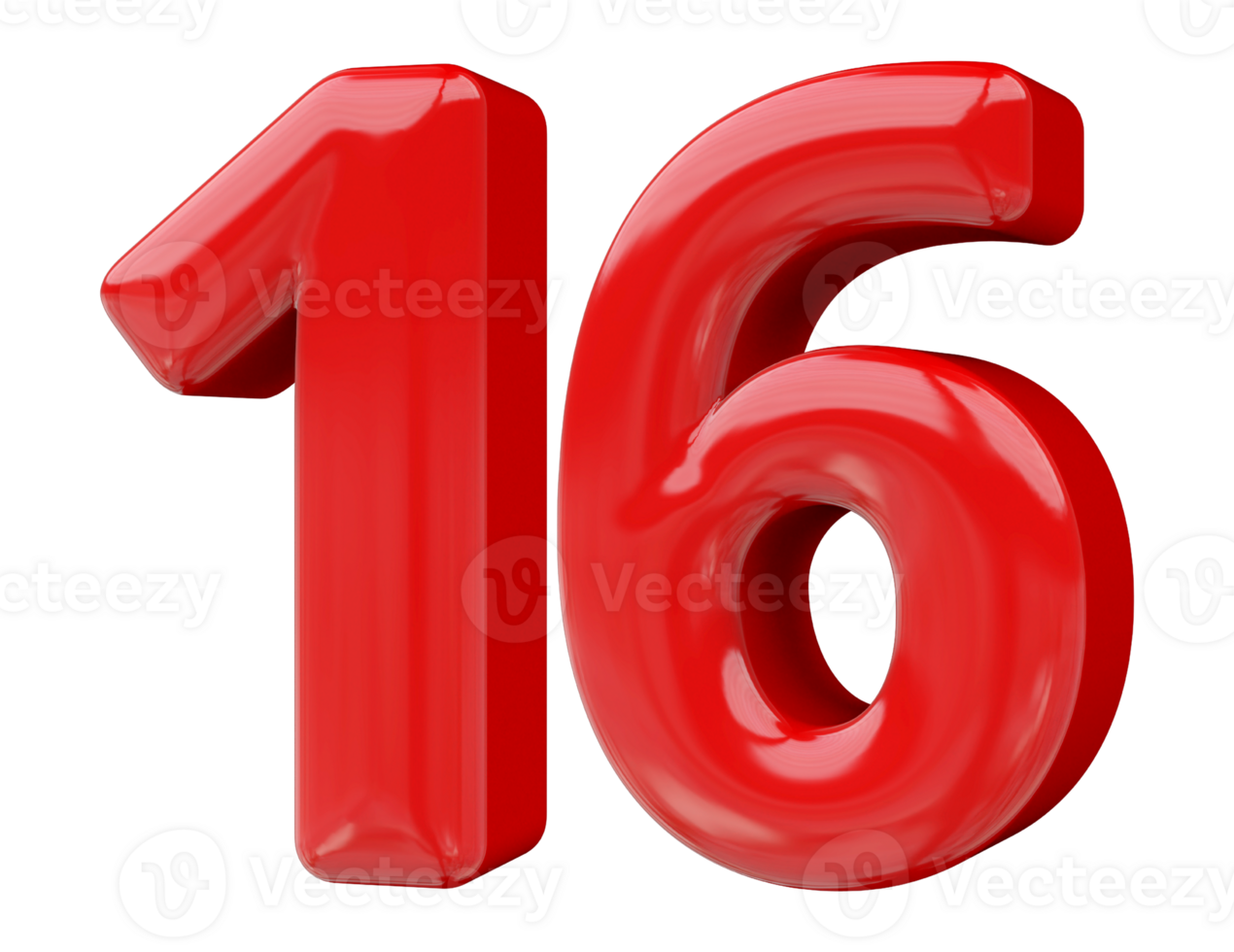 Red 3D Number 16 png