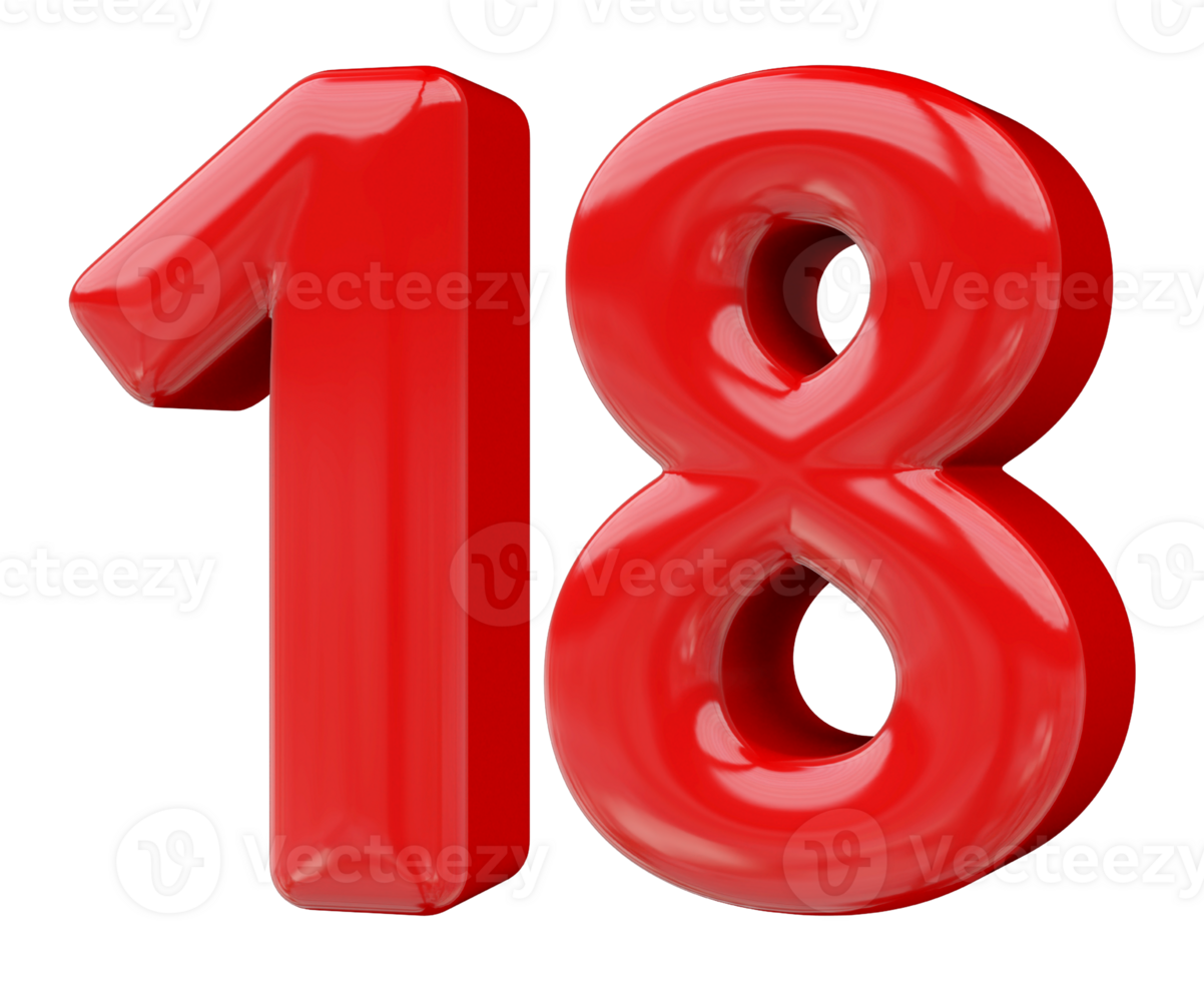 Red 3D Number 18 png