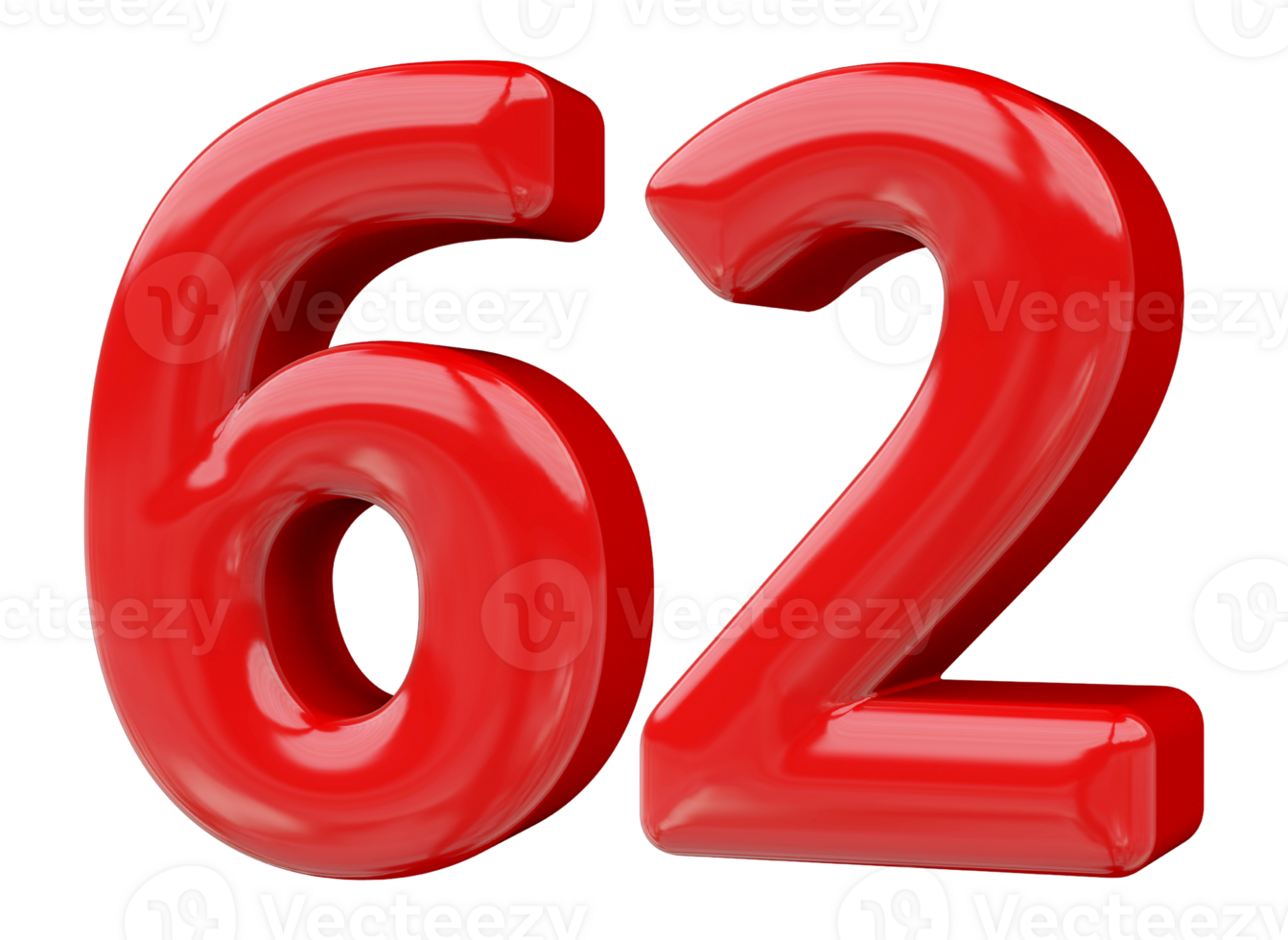 Red 3D Number 62 png