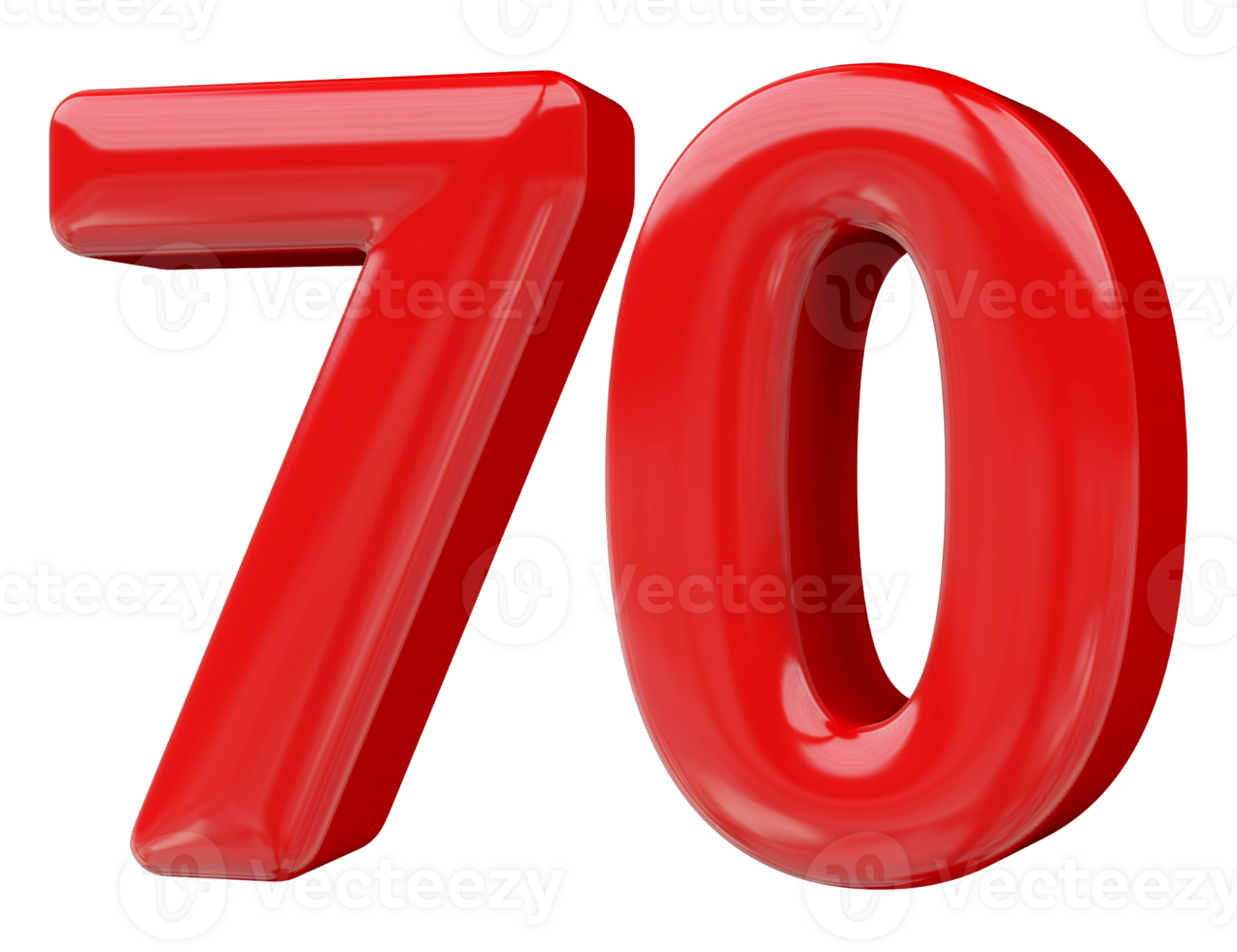 Red 3D Number 70 png