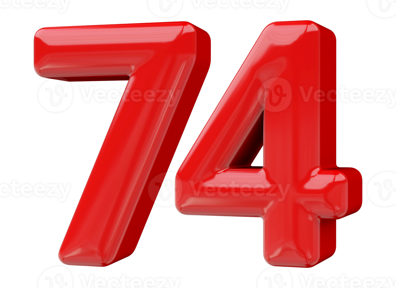 Red 3D Number 74 png