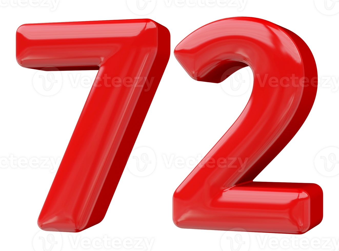 Red 3D Number 72 png