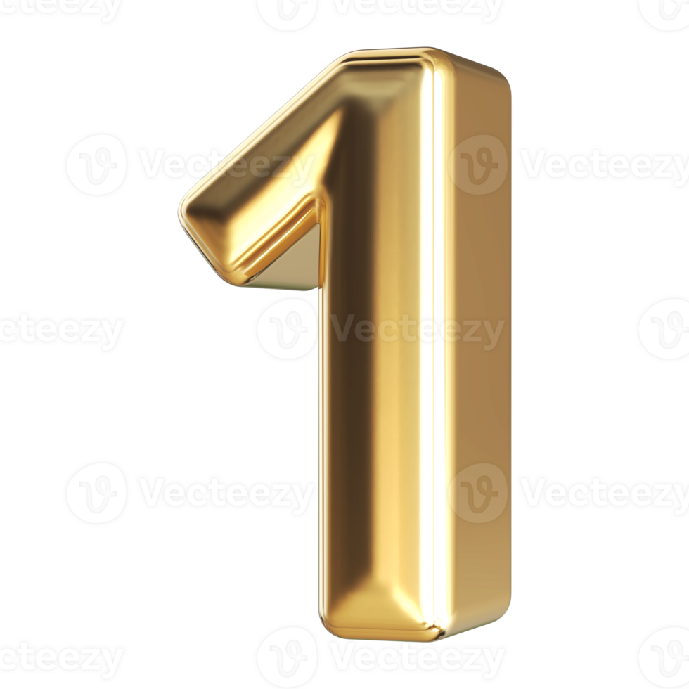 Gold 3D Number 1 png