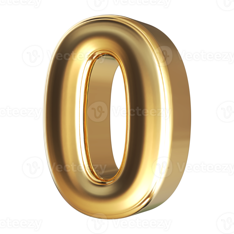 Gold 3D Number 0 png