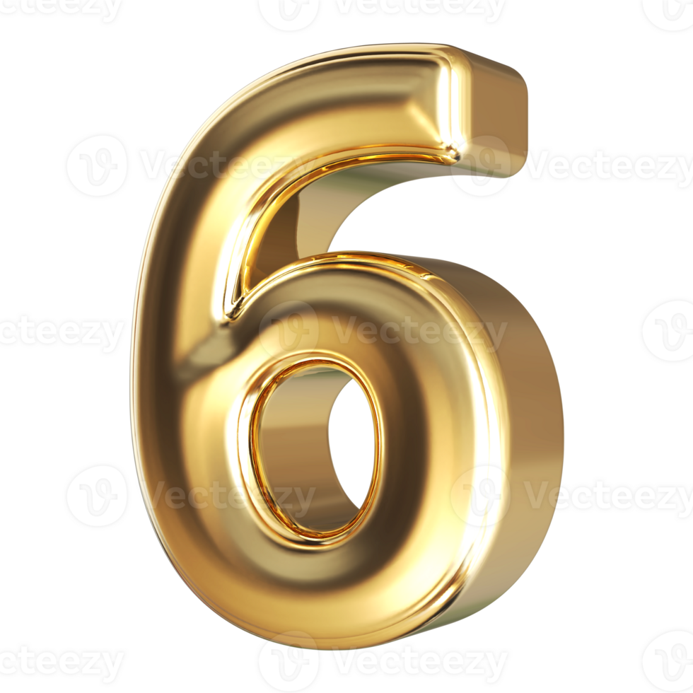 Gold 3D Number 6 png