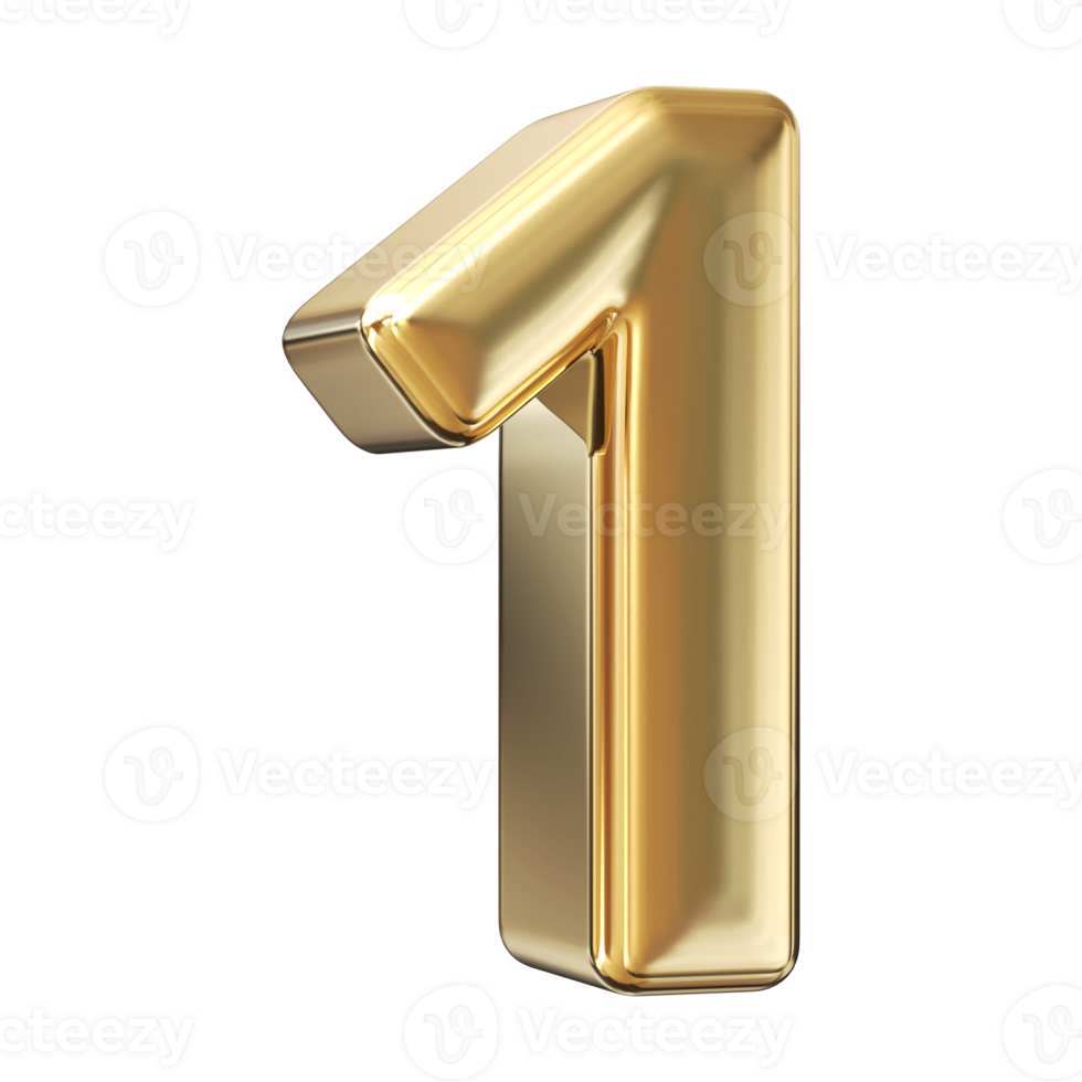 Gold 3D Number 1 png