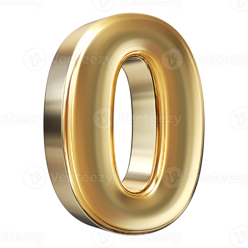 Gold 3D Number 0 png