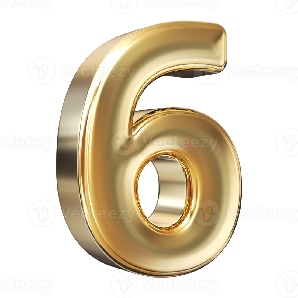 Gold 3D Number 6 png