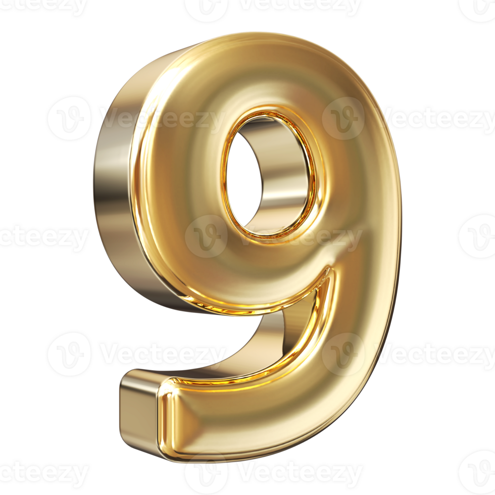 Gold 3D Number 9 png