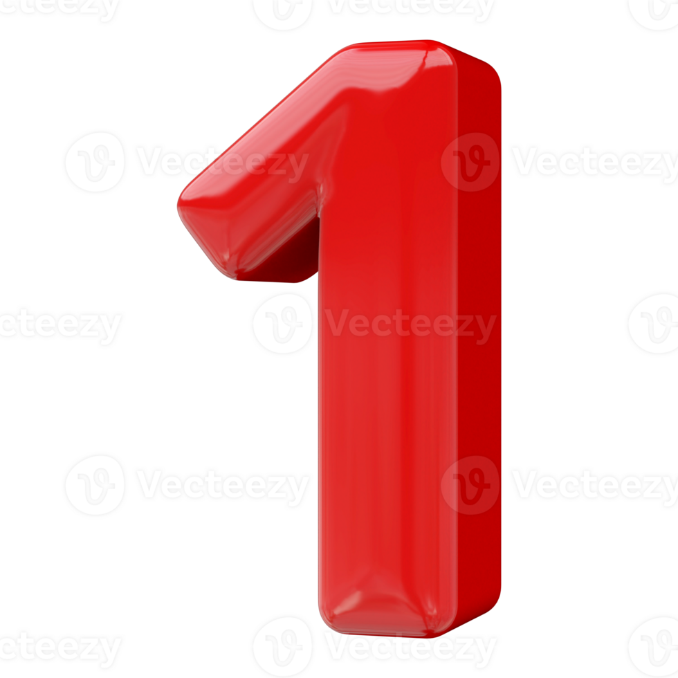 Red 3D Number 1 png
