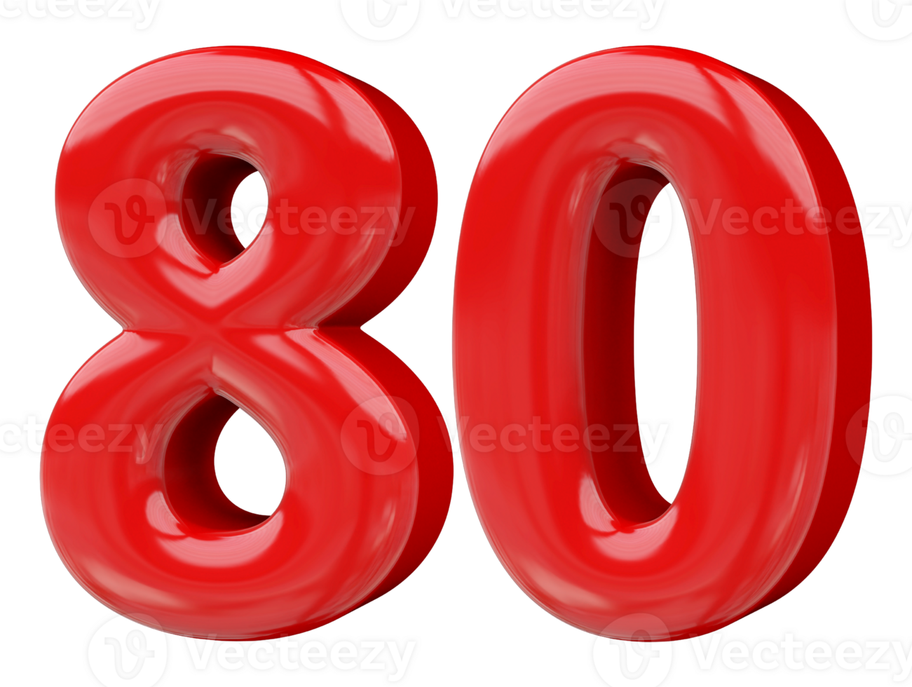 Red 3D Number 80 png