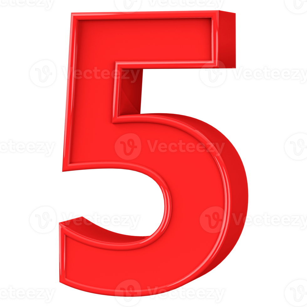 Red 3D Number 5 png