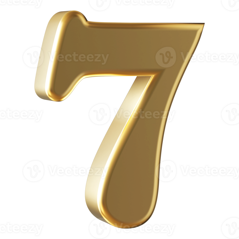 Gold 3D Number 7 png