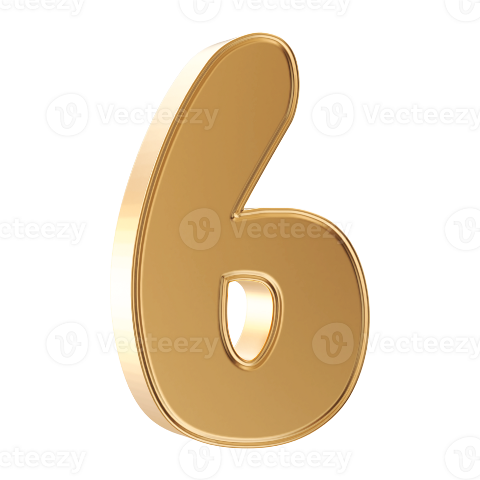 Gold 3D Number 6 png