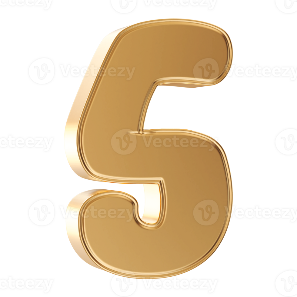 Gold 3D Number 5 png