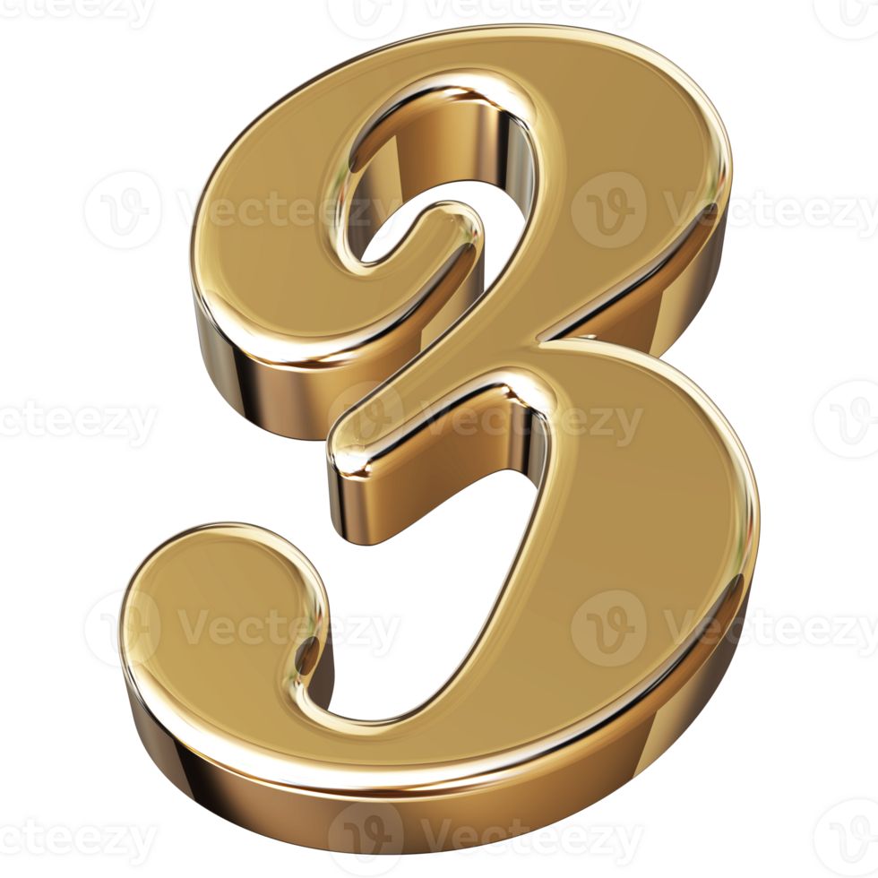 Gold 3D Number 3 png