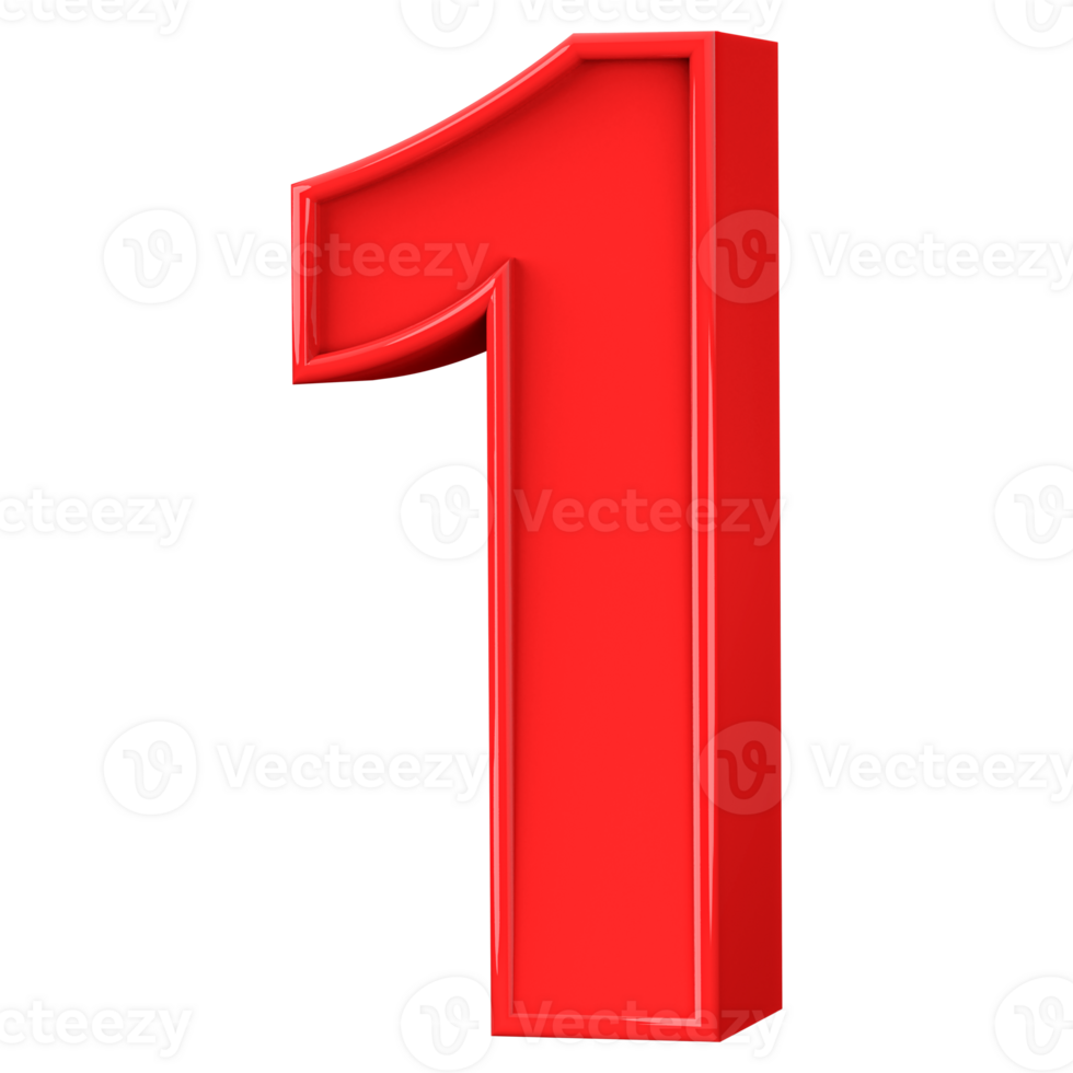 Red 3D Number 1 png