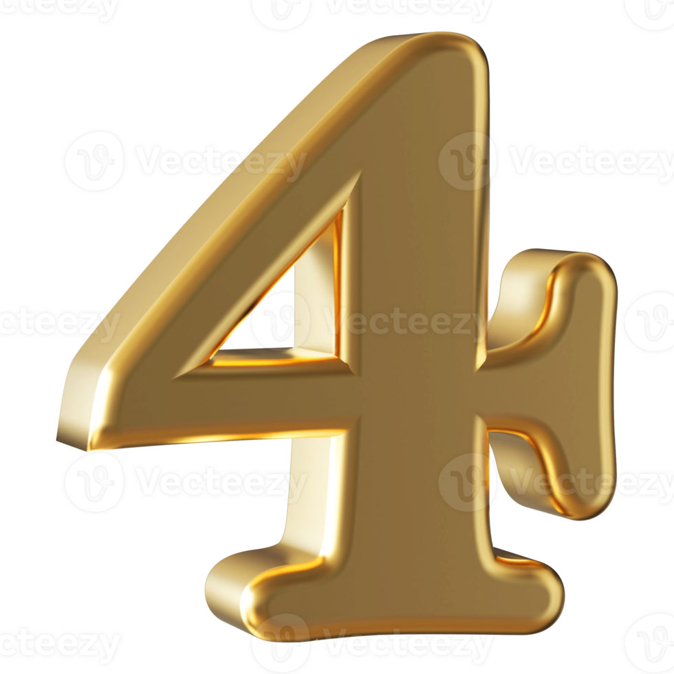 Gold 3D Number 4 png