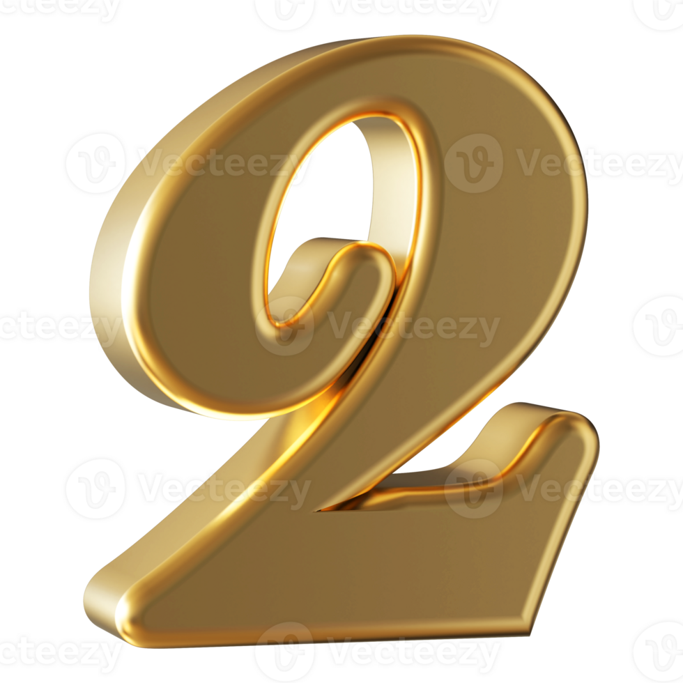 Gold 3D Number 2 png