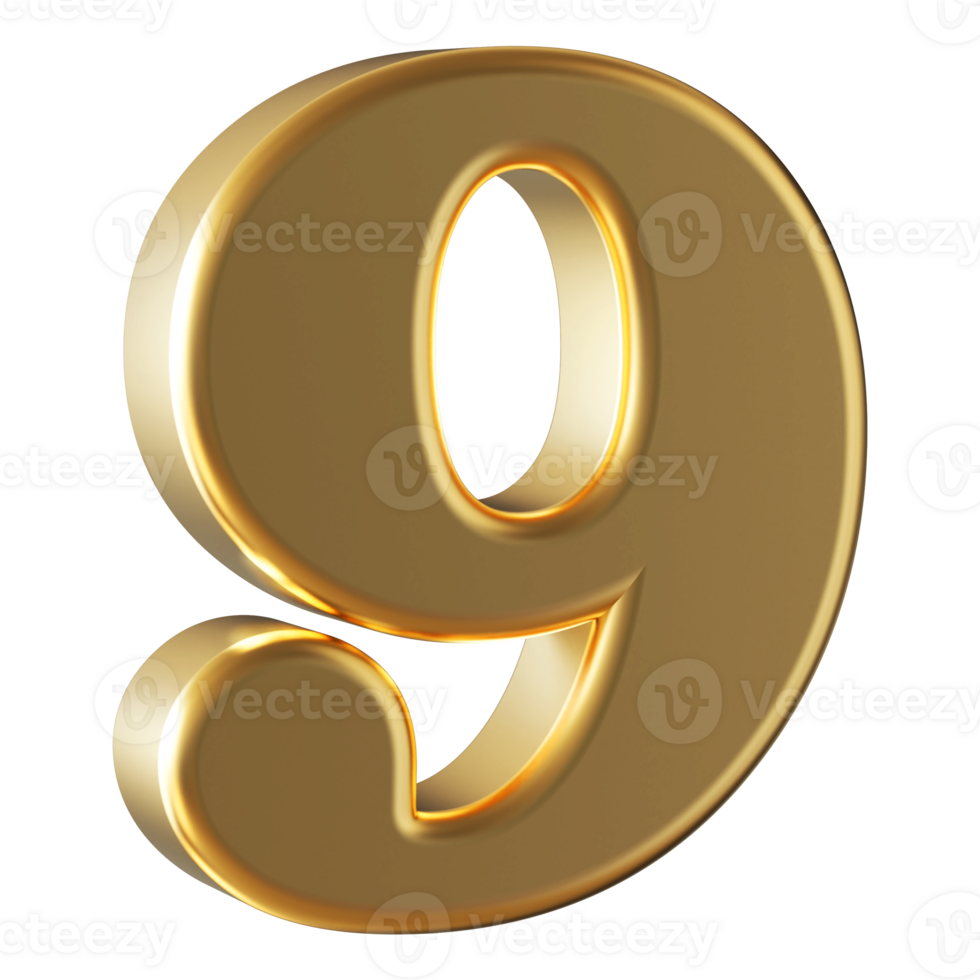 Gold 3D Number 9 png