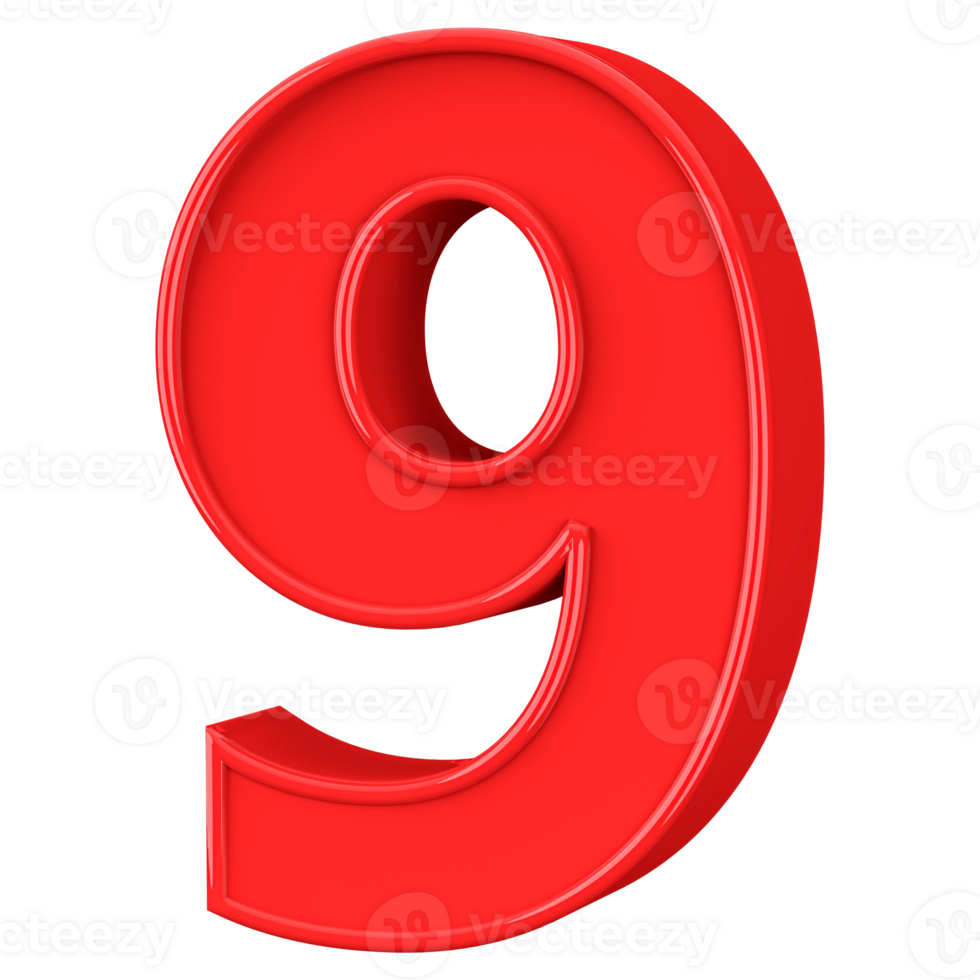 Red 3D Number 9 png