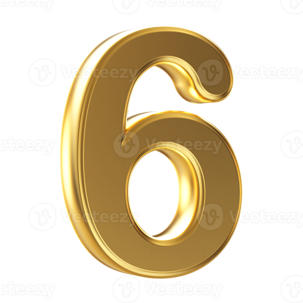 Gold 3D Number 6 png