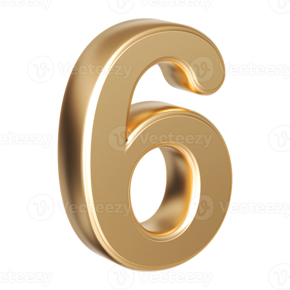 Gold 3D Number 6 png