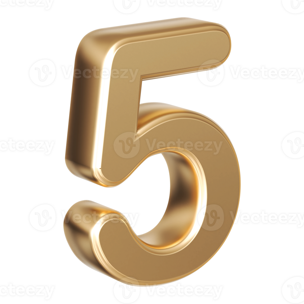 Gold 3D Number 5 png