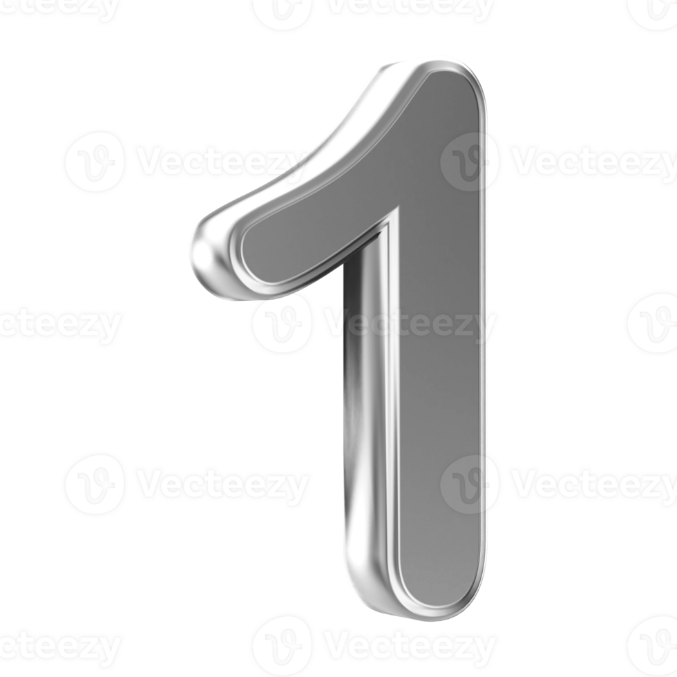 Silver 3D Number 1 png