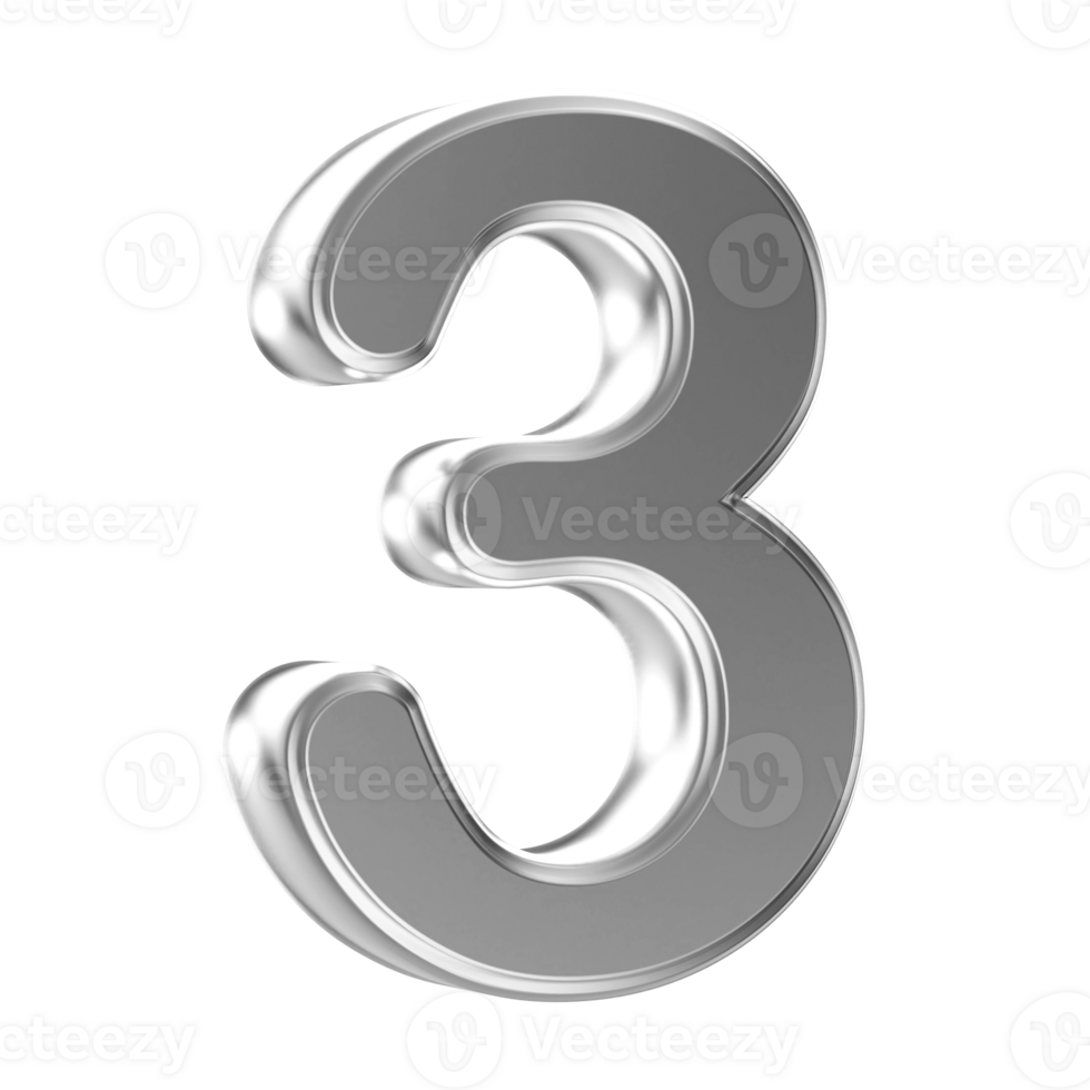 Silver 3D Number 3 png