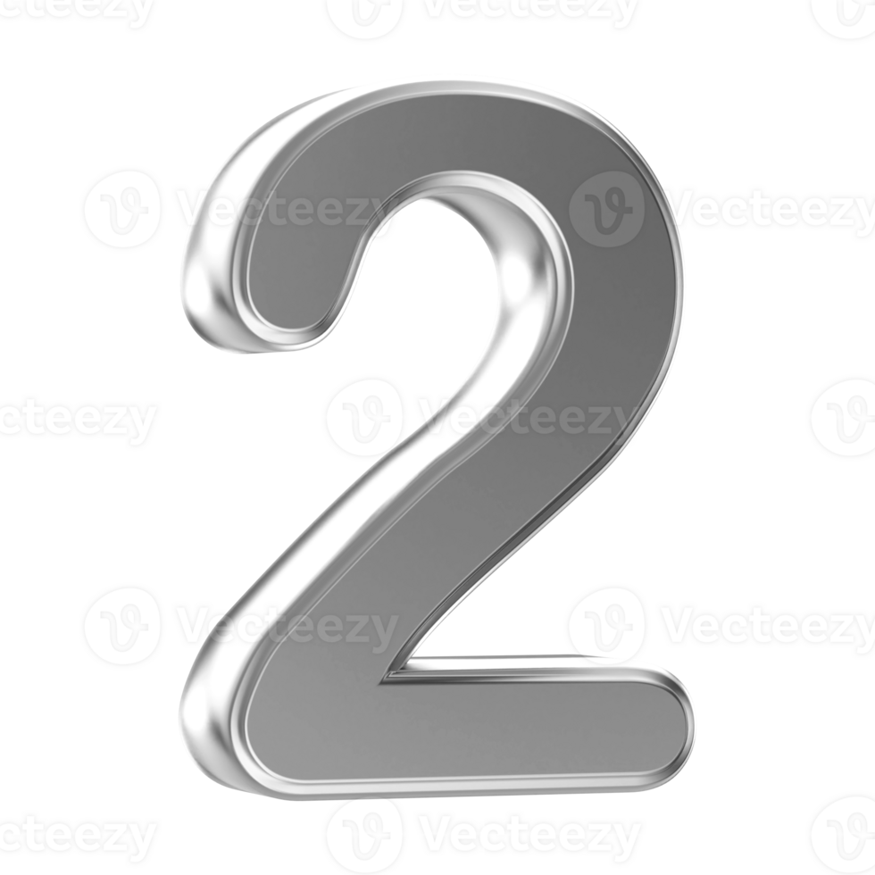 Silver 3D Number 2 png