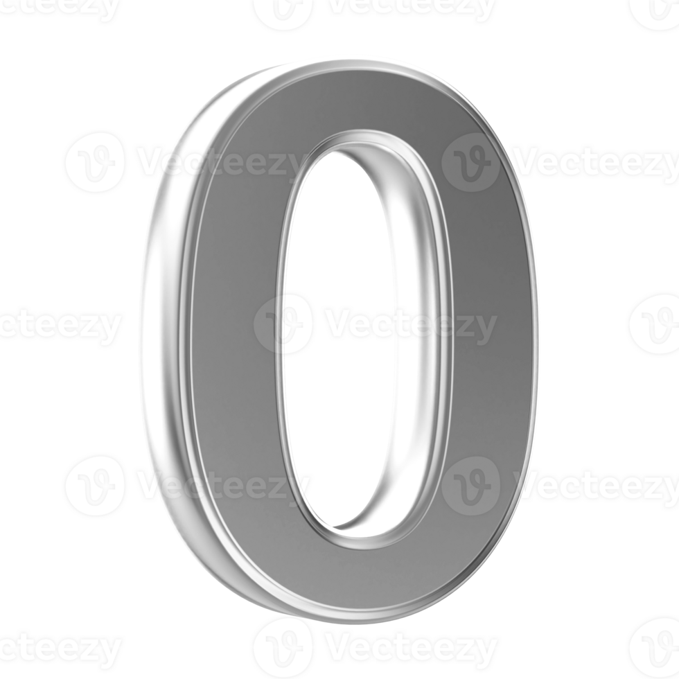 Silver 3D Number 0 png