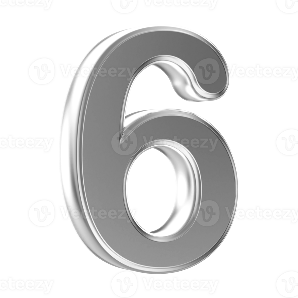 Silver 3D Number 6 png