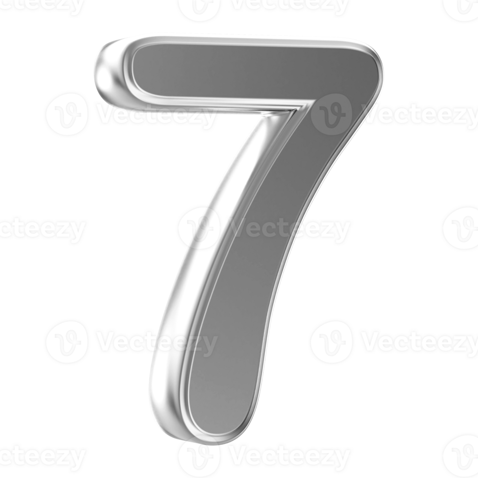 Silver 3D Number 7 png