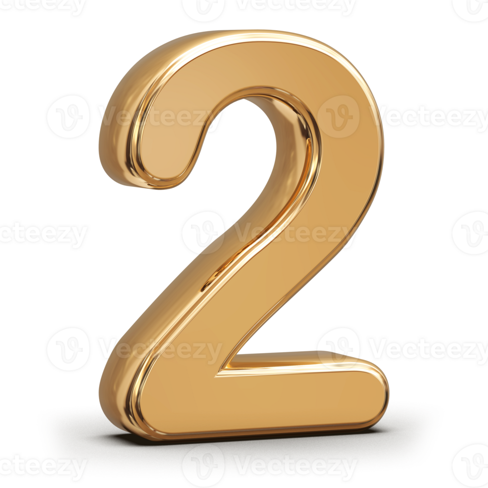 Gold 3D Number 2 png