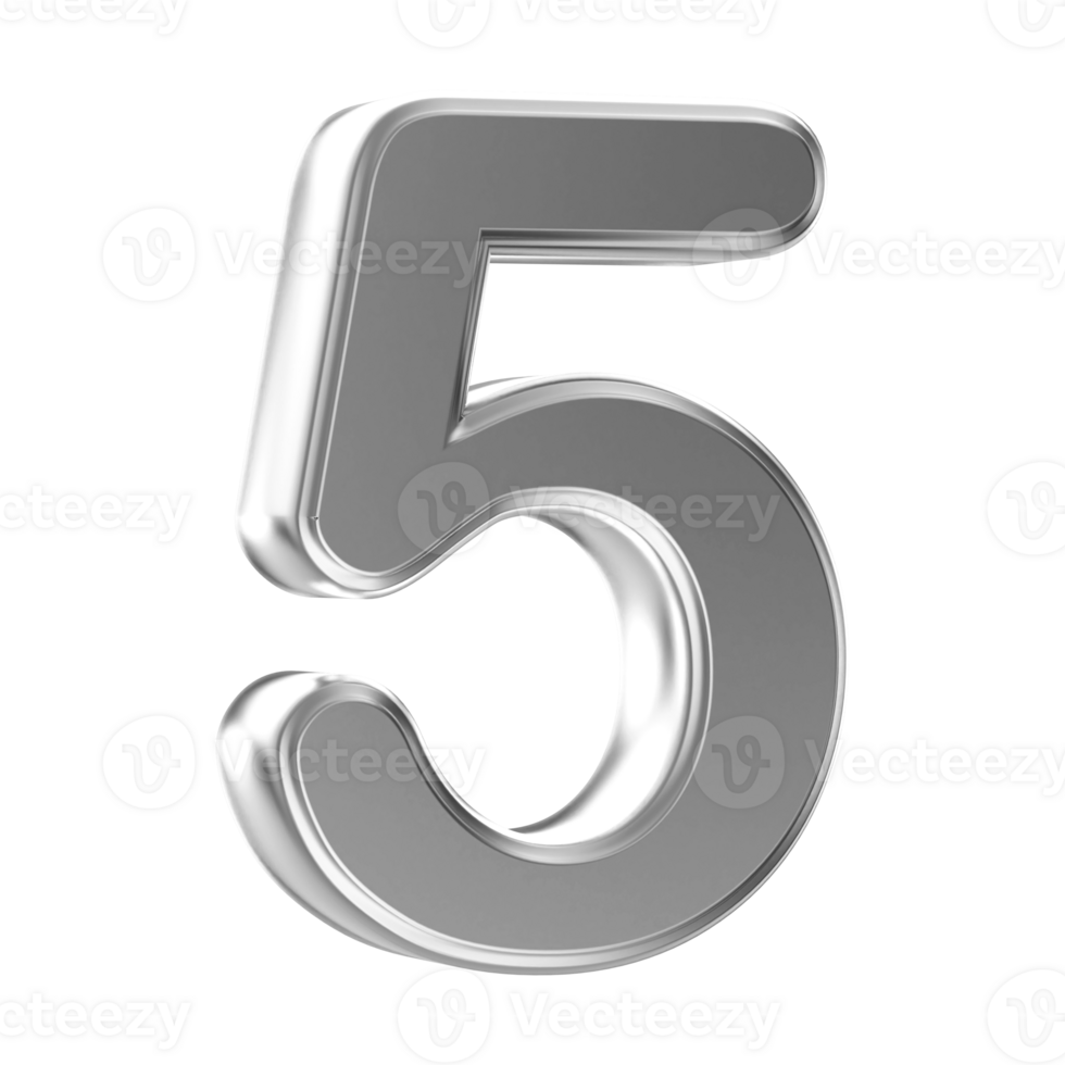 Silver 3D Number 5 png