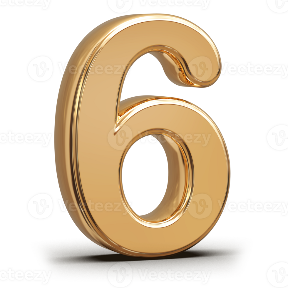 Gold 3D Number 6 png