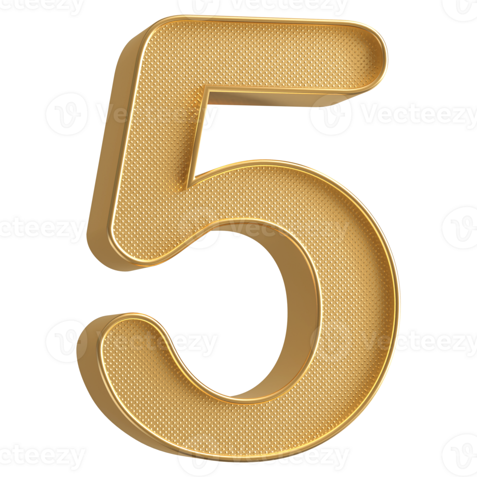 Gold 3D Number 5 png
