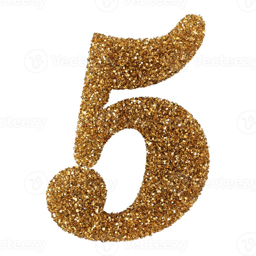 Golden Glitter 3D Number 5 png
