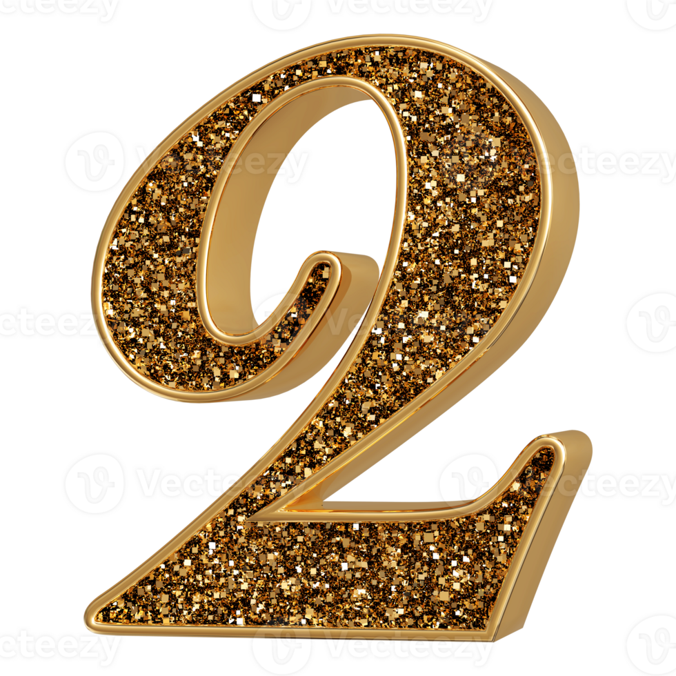Gold 3D Number 2 png