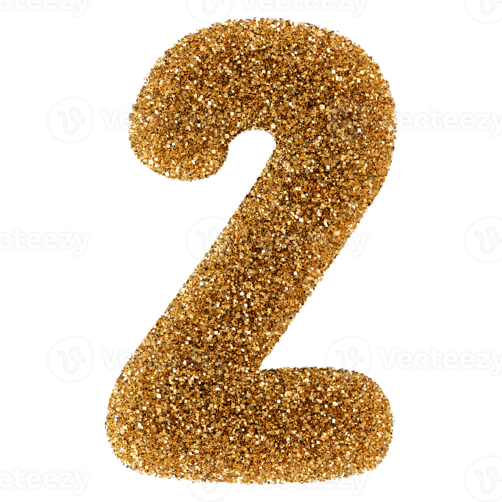 Golden Glitter 3D Number 2 png