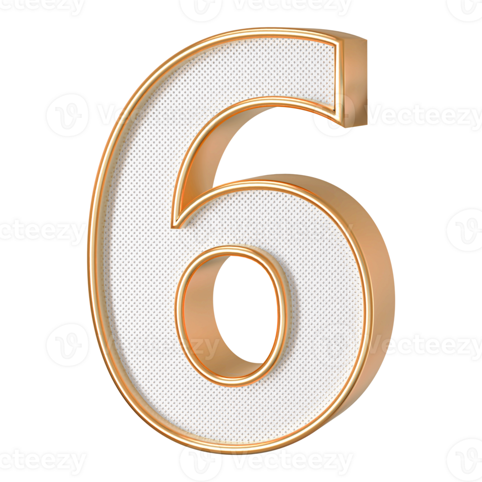 Gold 3D Number 6 png
