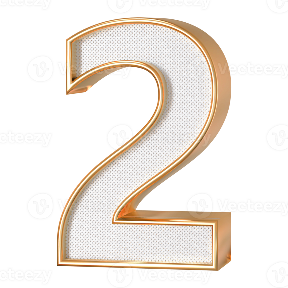 Gold 3D Number 2 png
