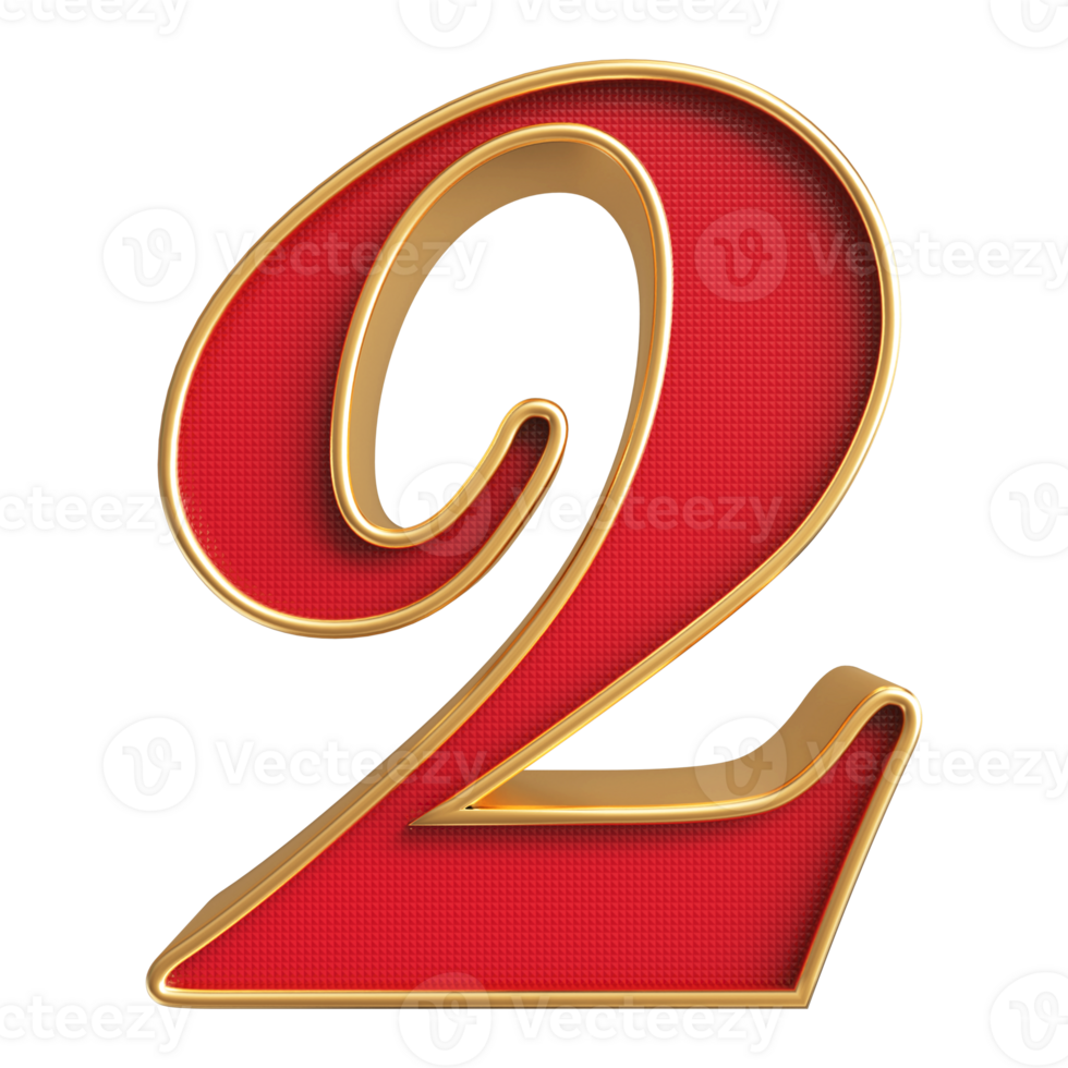 Red 3D Number 2 png
