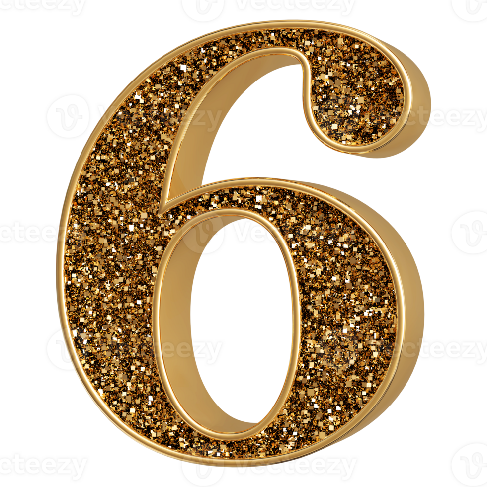 Gold 3D Number 6 png