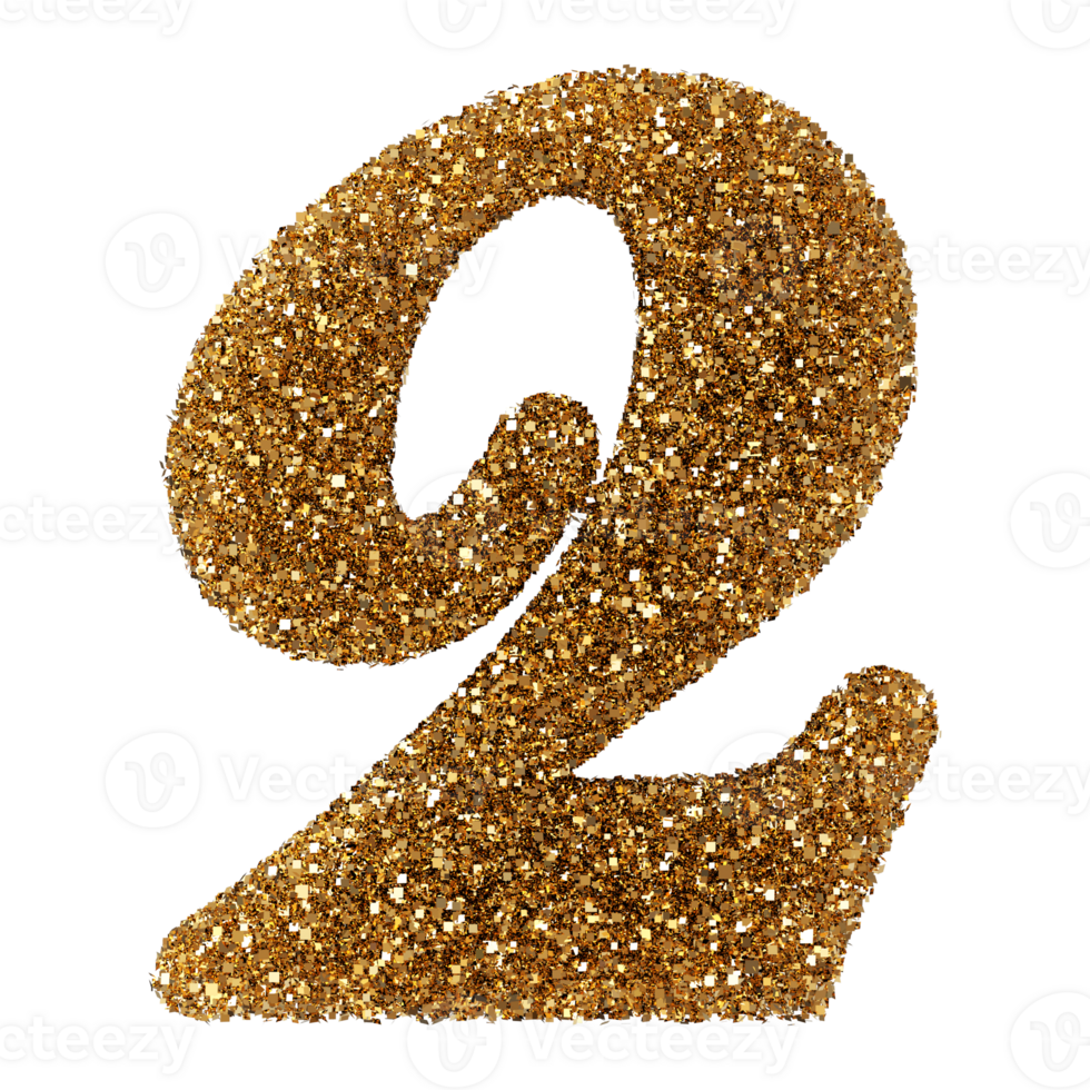 Golden Glitter 3D Number 2 png