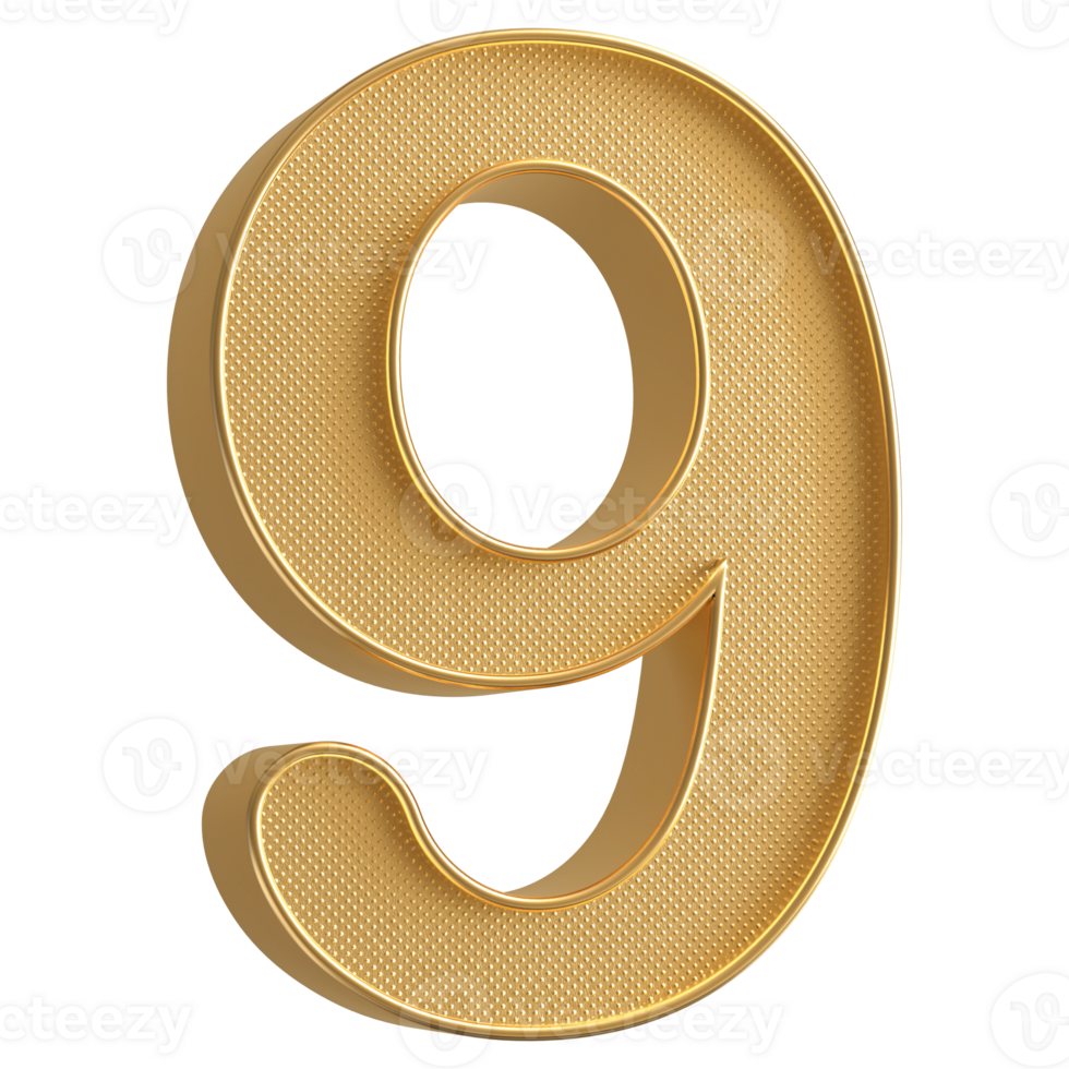 Gold 3D Number 9 png