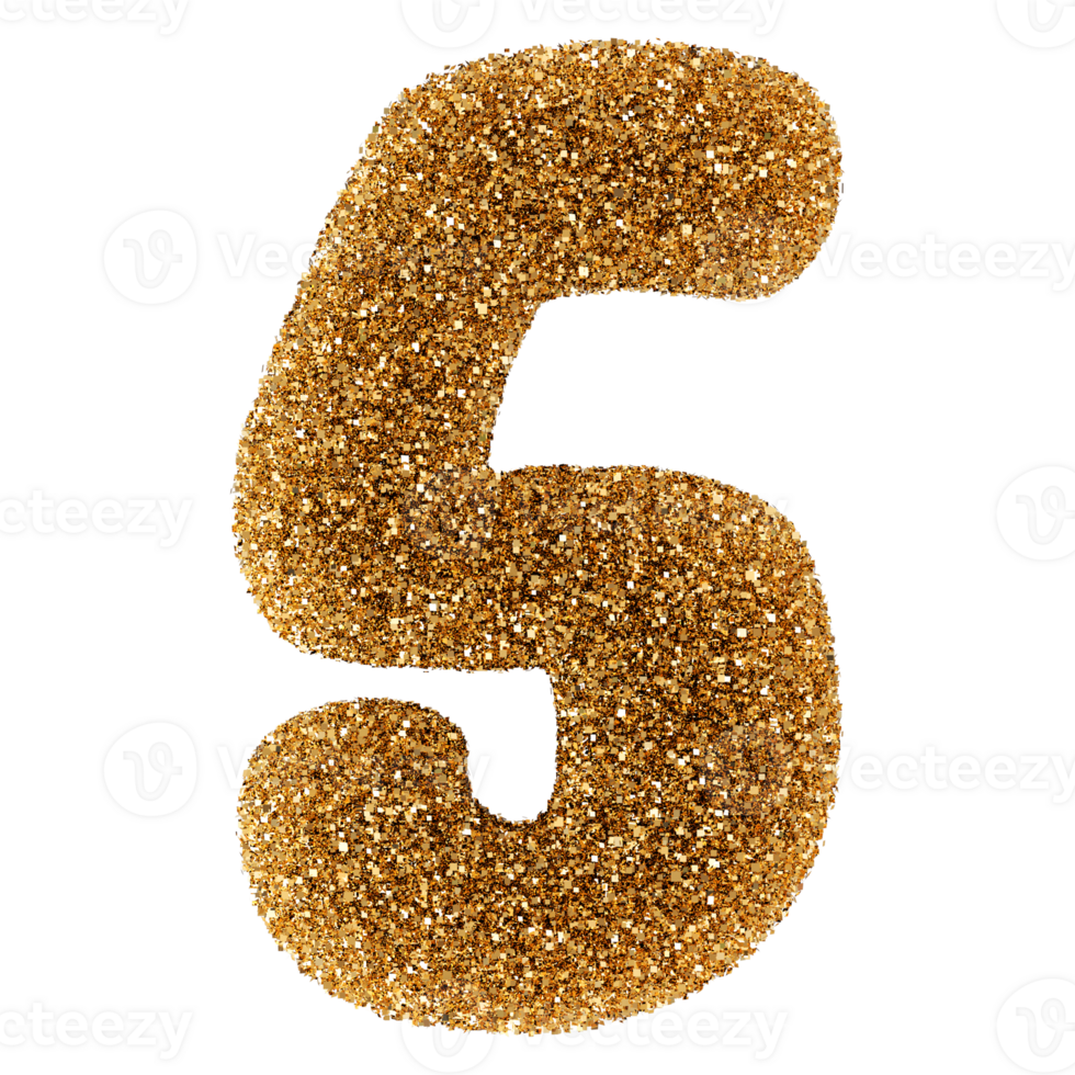 Golden Glitter 3D Number 5 png