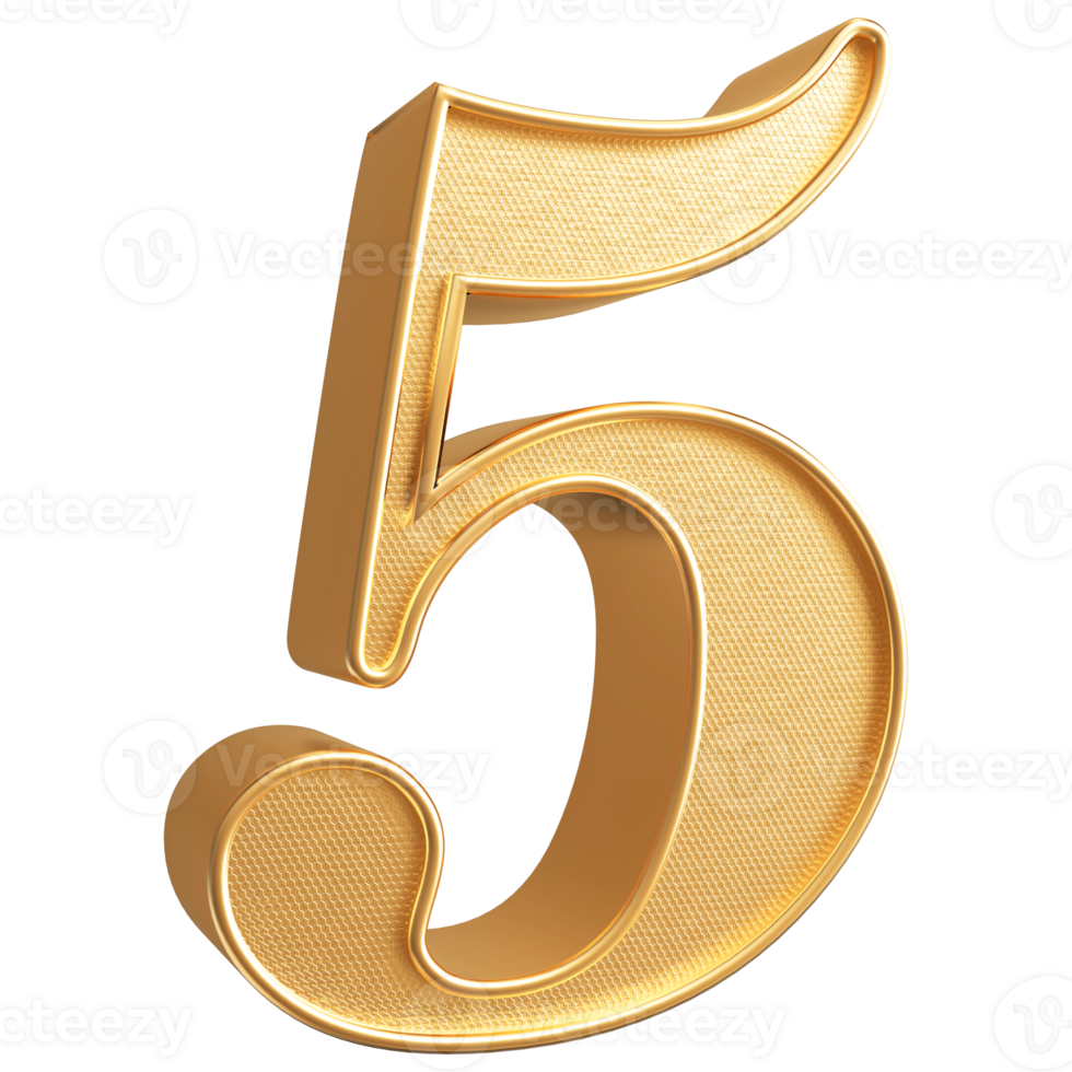 Gold 3D Number 5 png