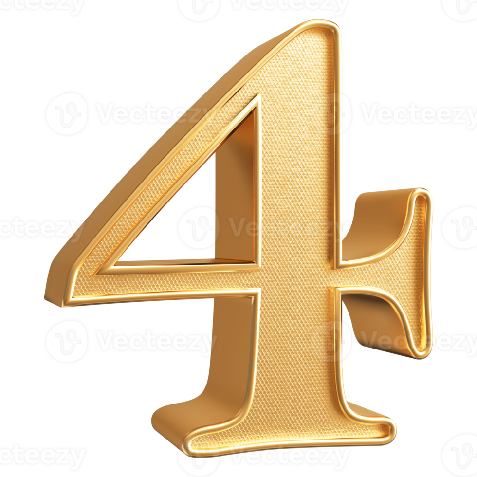 Gold 3D Number 4 png